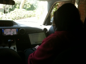 Kari recording the team's observations in SurveyLA's FiGSS Geographic Information System.